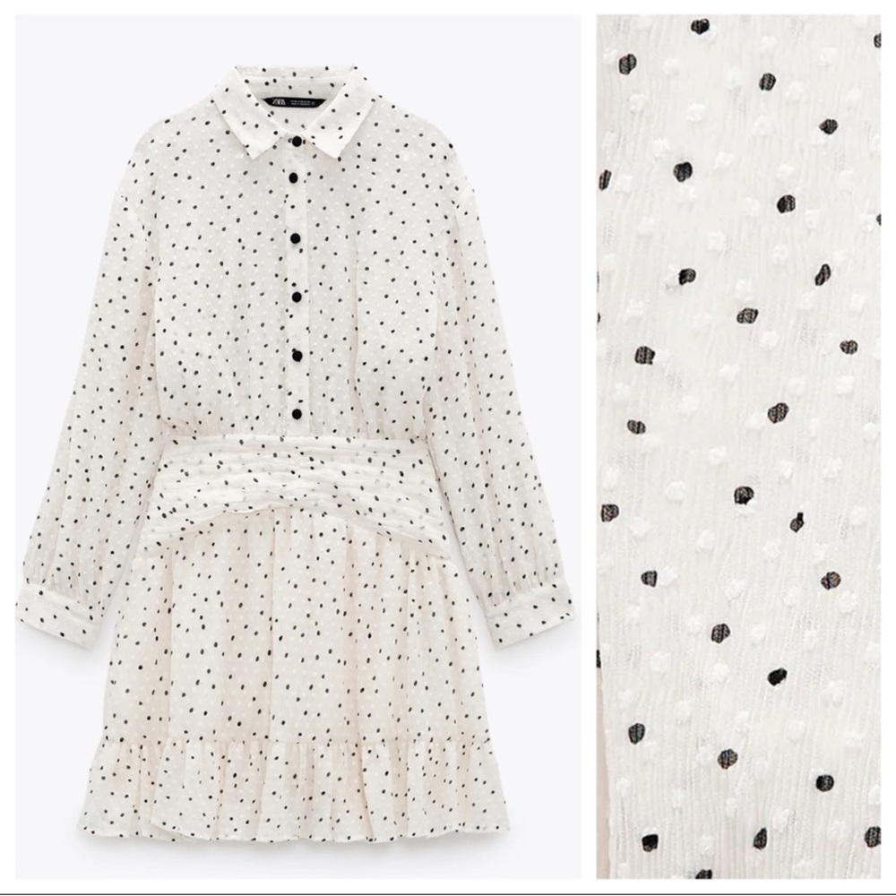 Zara Cream and Black Polka Dot Mini Dress